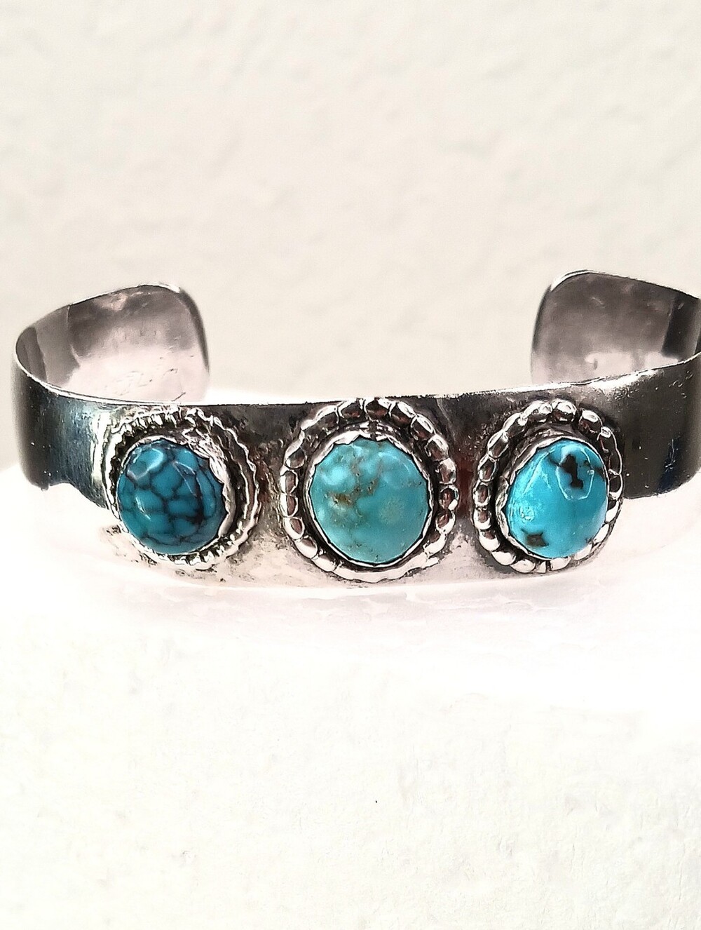 VTG Native American Signed Turquoise 925 Silver Cuff Bracelet 32g
